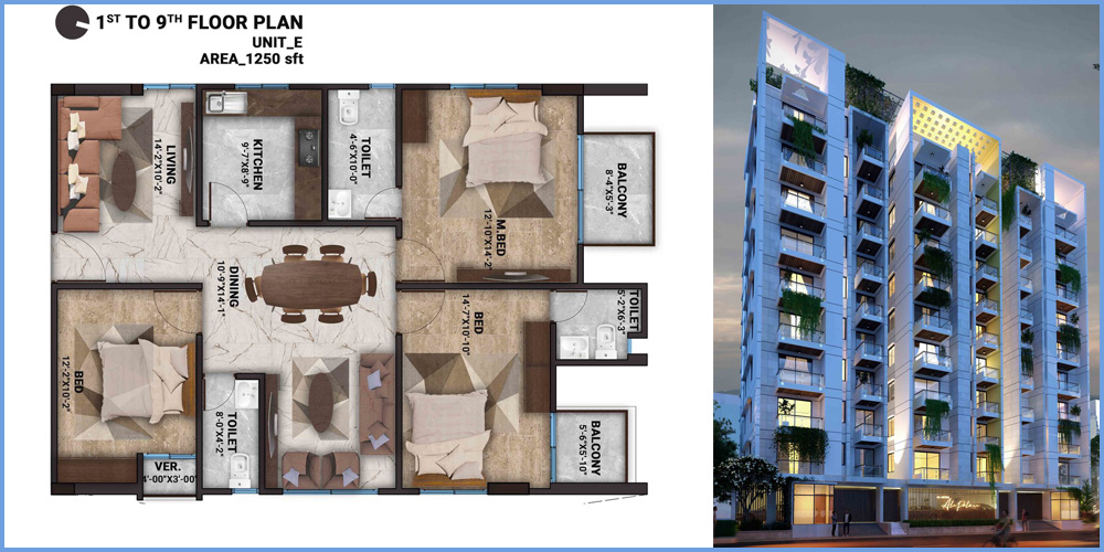 Ali Palace 3 Bed 7th Floor Unit E 1585 SFT